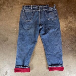 Cabelas Mens Flannel Lined Denim Jeans Blue Relaxed Fit Work Pants 40x30